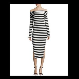 Milly Black White Off Shoulder Ribbed Dress S